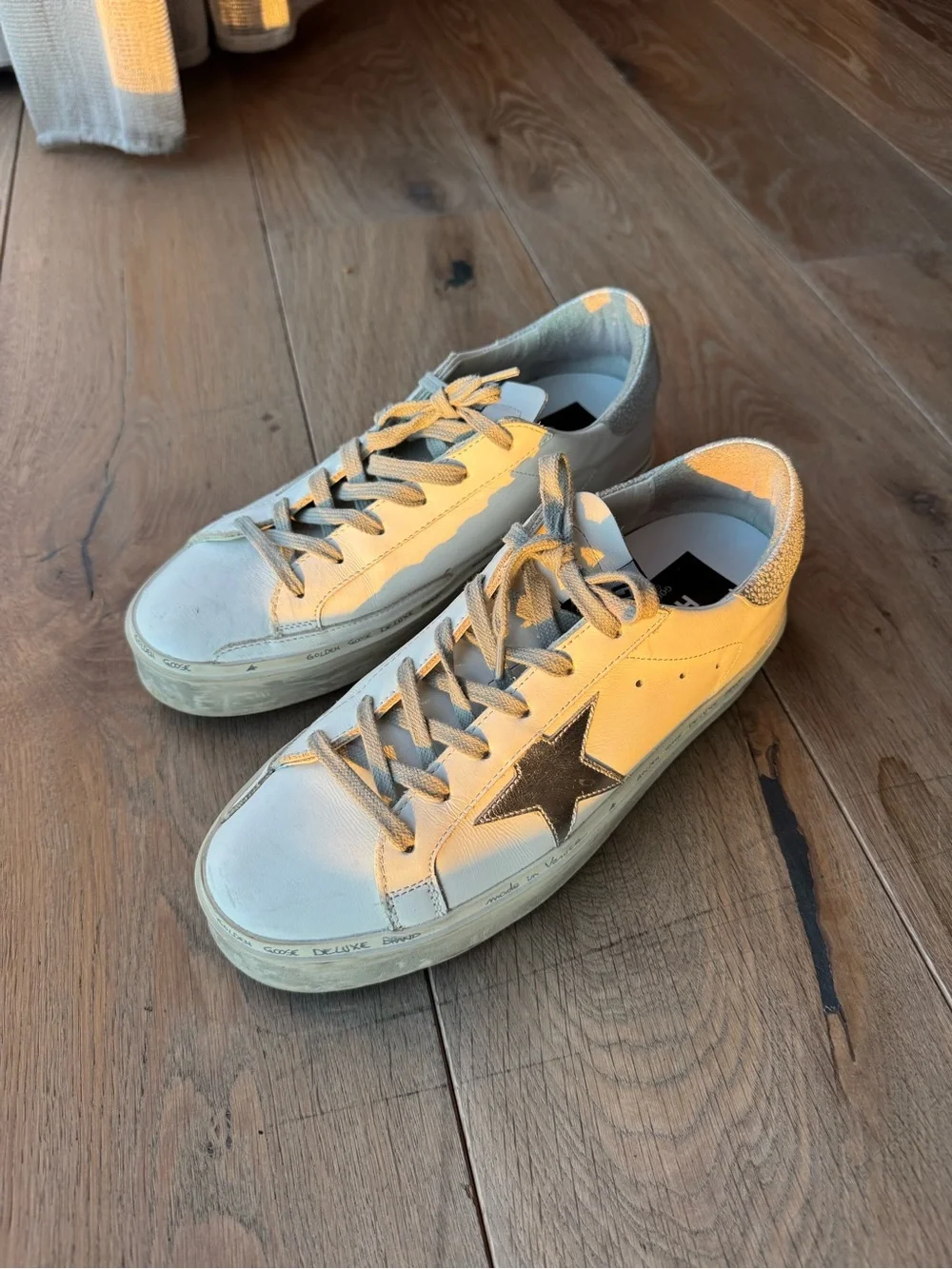 Golden Goose Hi Star with silver star and metallic silver heel